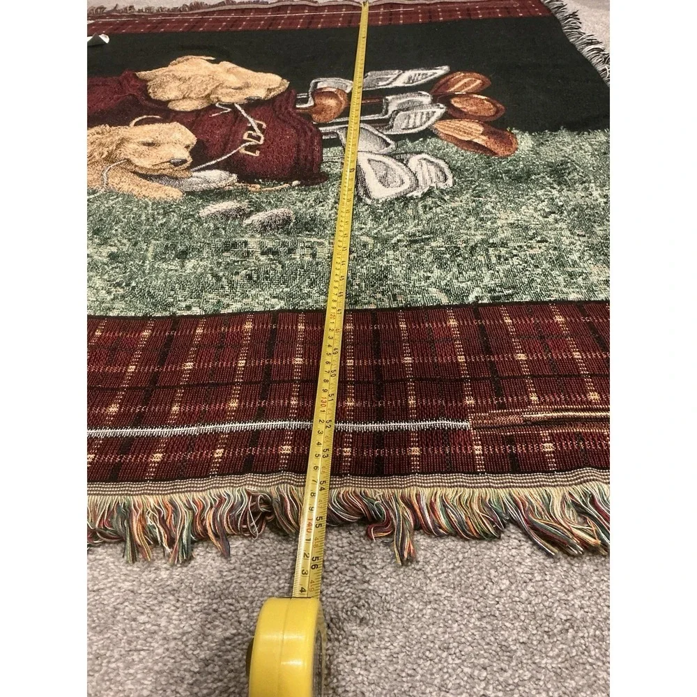 Two Puppy Golden Retriever and golf themed tapestry‎ throw blanket